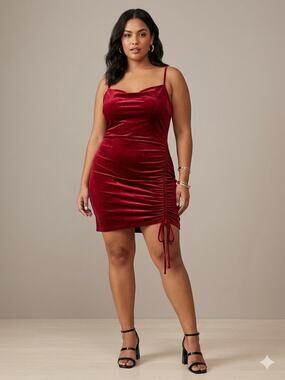 Vintage Vibe Women's Red Velvet Mini Slip Dress Tie Drawstring Size 3X